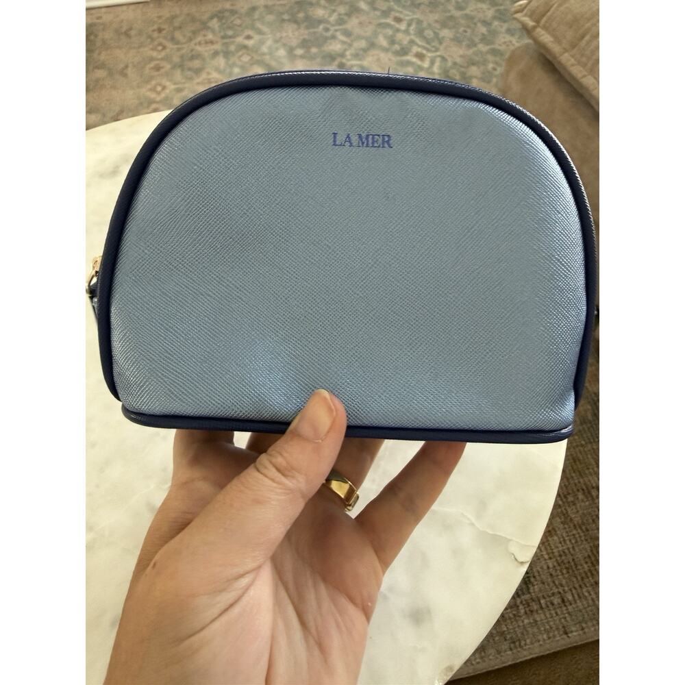 La Mer Blue Cosmetic Makeup Bag Travel Toiletry Pouch Zip Case Vanity Organizer